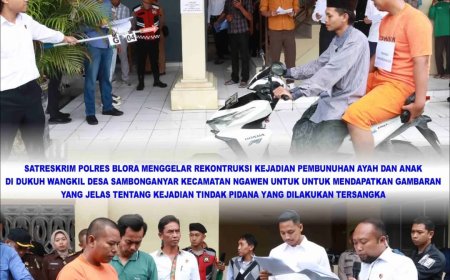 Polres Blora Gelar Rekonstruksi Kejadian Pembunuhan Orang Tua dan Anak di Sambonganyar Ngawen